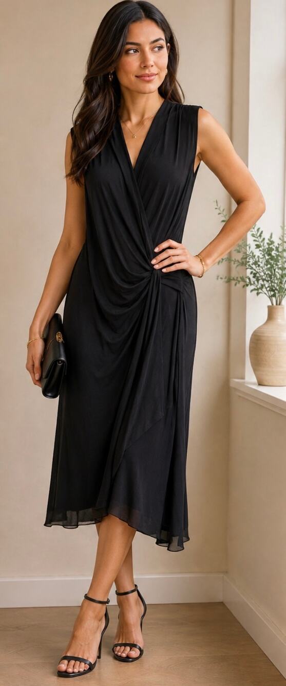Elie Tahari Black Draped Sleeveless Dress Size M and L